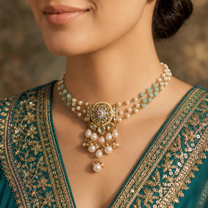 Trendy Women's Statement Choker Necklace Earrings Ring Set Stainless Steel Handcrafted Lotus Ethnic Wedding Engagement <b>Gift</b> 18K - Product Image 3