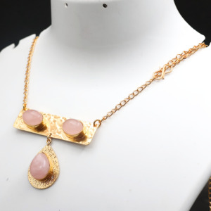 Natural Rose Quartz Gemstone <b>Necklace</b> 18K Gold Plated – Elegant Bar Pendant Jewelry - Unique <b>Statement</b> <b>Necklace</b> - Gift for her - Product Image 5