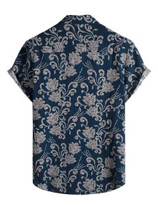 เสื้อเชิ้ตพิมพ์ลายดอกไม้สำหรับผู้ชายสั่งทำจำนวนมาก แขนสั้น ติดกระดุม สีกรมท่า เหมาะสำหรับวันหยุดพักผ่อนริมชายหาด ผู้ผลิตและจำหน่ายแบบ OEM - Product Image 2