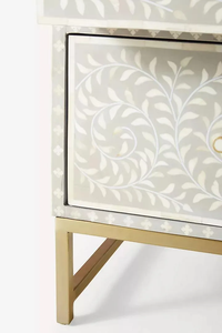 Modern Bone Inlay White Floral Pattern 3 Drawer <b>Chest</b> With Gold Base Bedroom <b>Storage</b> Cabinet - Product Image 5