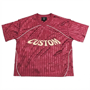 Camiseta de Fútbol Retro Personalizada, Estilo Vintage, con Rayas Satinadas, Cuello Alto, Ropa Deportiva para Hombre, Impresión Serigráfica, Tejido de Punto - Product Image 1