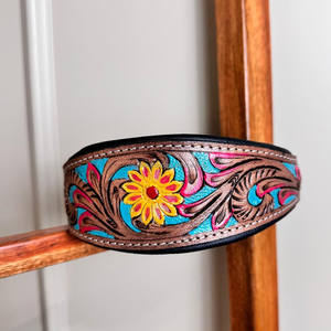 Hand Crafted Tooled Leather Dog Collar Floral Training <b>Padded</b> <b>Puppy</b> Collar High Quality Genuine Leather Comfortable Dog Collars - Product Image 2