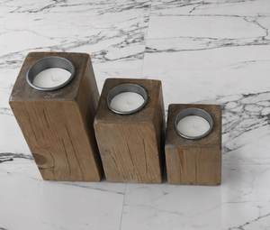 Ensemble de porte-bougies carrés en bois, support à bougies en bois naturel, décoration rustique pour la maison, centre de table - Product Image 4