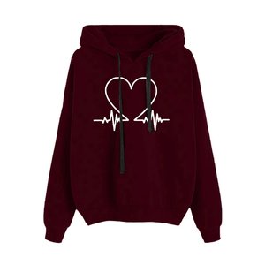เสื้อฮู้ดผู้หญิงสีดำ พิมพ์ลายหัวใจ ผ้าฝ้ายถัก สวมใส่สบายๆ สำหรับฤดูใบไม้ร่วง แขนยาว ความยาวปกติ โลโก้ด้านหน้า - Product Image 2