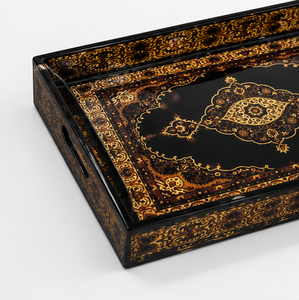 Ensemble de plateaux de service en bois émaillé faits à la main, décoratifs, style Meenakari, pour le thé, le café, le petit-déjeuner, pour la maison, l'hôtel, ou comme cadeau - Product Image 2