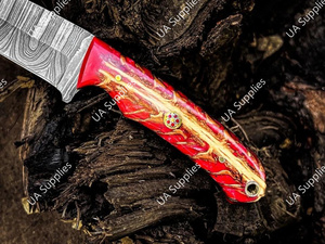 มีดล่าสัตว์ใบตายเหล็กดามัสกัสแบบดรอปพอยต์ ด้ามจับรูปทรงลูกสน ตีขึ้นรูปด้วยมือ อุปกรณ์ EDC สำหรับใช้งานกลางแจ้งอเนกประสงค์ - Product Image 5