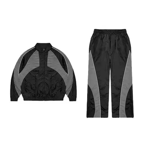 Ensemble coupe-vent décontracté deux pièces pour homme, personnalisé, grande taille, à séchage rapide, en nylon et polyester, style patchwork, vente en gros - Product Image 1