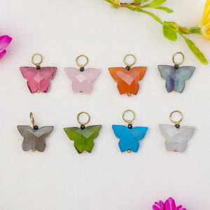 Colgante de mariposa con piedra preciosa de cuarzo rosa |   Dijes de Plata de Ley para la Fabricación de Joyería al por Mayor - Product Image 3