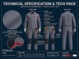 Vêtements de travail pour hommes, uniforme en coton, veste et pantalon de travail résistants à l'abrasion, gris foncé et noir - Product Image 5