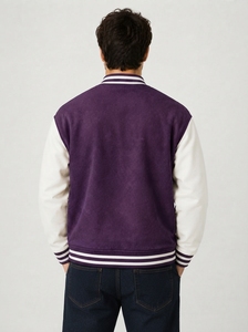 Men's Casual Varsity Bomber Jacket Baseball Style Two-Tone Waterproof Windproof <b>Fur</b> <b>Trim</b> Ribbed Knit Snap Front Polyester/Cotton - Product Image 2