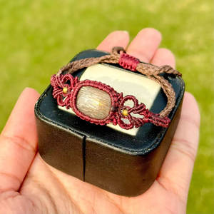 Bracelet en cordon tissé artisanal plaqué or, labradorite, réglable, vintage, bohème, pierre précieuse naturelle, pour femme, cadeau - Product Image 5