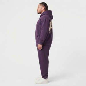 Men's Plus Size Zipper Hoodie Tracksuit Long Sleeve Distressed <b>Embroidery</b> Heavyweight 100% Cotton Fleece Plus Size Two Piece <b>Set</b> - Product Image 3