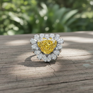 Anillo de Compromiso Unisex de Moda con Moissanita Amarilla de Corte Redondo AMBER JEWELS, Chapado en Rodio, Plata 925, Engaste de Garras - Product Image 3