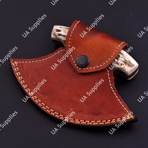 UA Supplies Industrial Grade Handmade Damascus Steel Razor Sharp Ambidextrous Ergonomic Ulu Chef <b>Knife</b> Leather <b>Sheath</b> Stag Horn - Product Image 6