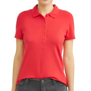 Polo de Manga Corta Azul Claro para Mujer, Color Sólido, Informal, Tejido, 100% Algodón, Largo Regular, Superventas - Product Image 4