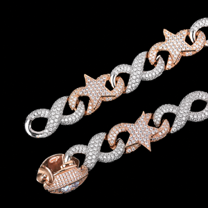 Luxury <b>Statement</b> <b>Necklace</b> 18K Solid Gold Rose Gold Plated Moissanite Diamond Star Pave Setting Link Chain Unisex Party Jewelry - Product Image 2