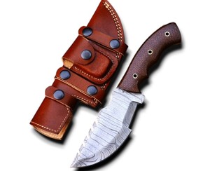 Couteau de chasse et de camping multifonctionnel à lame fixe en acier Damas fait main de haute qualité, fabrication directe usine, OEM/ODM - Product Image 1