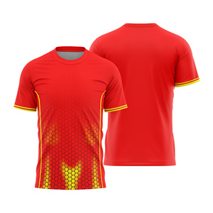 Custom Sublimated Soccer Jersey <b>Men</b> Red Yellow Geometric Pattern Crew Neck Short Sleeve Moisture Wicking Regular Fit Lightweight - Product Image 1