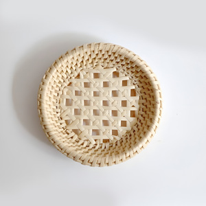 Rattan blank coasters natural fiber coaster woven saucer tea cup <b>mat</b> kitchen table accessories - Product Image 3