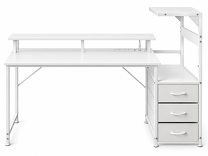 Modern Durable Computer <b>Desk</b> <b>with</b> 3 Fabric Drawers & Storage <b>Shelves</b> - Product Image 1