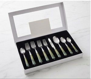 Ensemble de couverts modernes avec manches en résine verte, couverts en acier inoxydable, compatibles lave-vaisselle, ensemble de couverts de mariage - Product Image 6