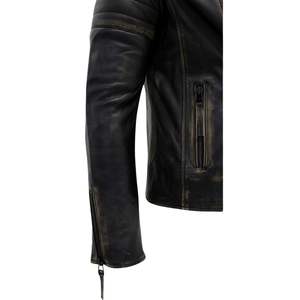 Blouson de motard vintage en cuir vieilli pour homme, coupe ajustée, asymétrique, style motard, vente en gros OEM - Product Image 5