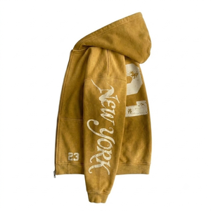Sudadera con capucha y cremallera de felpa gruesa vintage personalizada, 100% algodón, verde rosa empolvado, oversize, con bordado desgastado, para hombre - Product Image 2