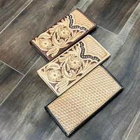 Dompet penyimpan uang kulit asli Tooled tangan dekoratif buatan tangan untuk pria dompet kartu kredit kualitas Premium terlaris