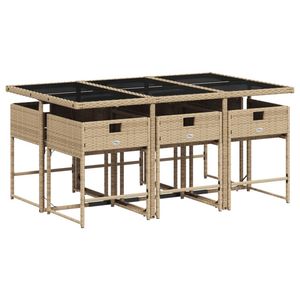 Juego de comedor de patio de ratán polivinílico beige de 7 piezas con cojines Juegos de jardín - Product Image 4