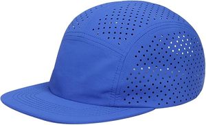 Casquette de baseball unisexe à cinq panneaux, bleu uni, ajustée, à visière plate, respirante, en maille imperméable, imprimée par sublimation, séchage rapide, pour l'extérieur - Product Image 4