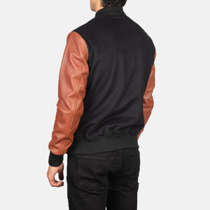 Veste bomber d'hiver classique à col montant et col rond, 100% coton, avec manches noires unies et logo sur le devant - Product Image 6