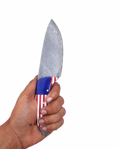 Couteau de cuisine Burraq en acier Damas de qualité industrielle, manche drapeau américain, lame à pointe tombante, bord droit, 9 pouces, personnalisable ODM - Product Image 6