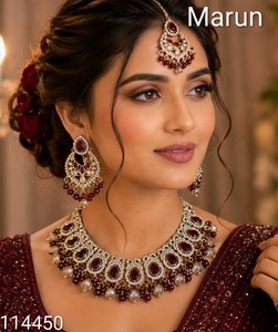 Premium Half <b>Bridal</b> Wedding Ethnic Kundan Necklace <b>Set</b> Earrings Maang Tikka Antique Gold Plated Brass Zircon Stones <b>Jewelry</b> - Product Image 5