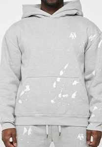 Ensemble de survêtement gris à capuche pour homme avec motif imprimé blanc, manches longues, tenue décontractée, sweat-shirt et pantalon en coton respirant pour l'automne - Product Image 5