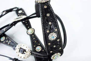 Plastron western équestre de qualité supérieure sculpté en cuir scintillant en acier inoxydable licou tête fantaisie couture équitation - Product Image 4