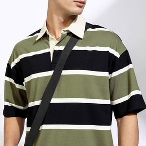 Polo en jersey tricoté à manches courtes rayé pour homme, coupe décontractée, motif vert, noir, blanc, avec option de vente en gros OEM - Product Image 6