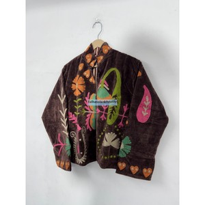 Autumn <b>Coat</b> Polyester Lining Pullover Style Velvet Mandarin Collar Jacket <b>Women</b> Full Sleeve Floral Embroidery <b>Coat</b> - Product Image 3