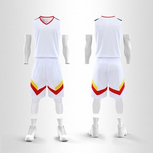 Conjunto de Camiseta de Baloncesto Blanca con Cuello en V, Ribete Rojo y Amarillo, Uniforme sin Mangas que Absorbe la Humedad para Hombres Adultos, Todas las Temporadas, Personalizable en la Parte Delantera - Product Image 1