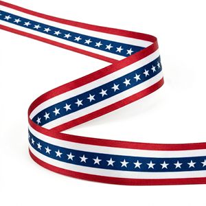 Cinta Decorativa Patriótica del 4 de Julio de 25 mm de Neelkamal Industries, Cinta con Borde de Alambre con Estrellas y Rayas de la Bandera Estadounidense para Manualidades - Product Image 1