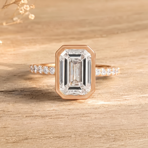 Bague Solitaire Demi-Éternité en Or Massif 10K 14K 18K avec Émeraude et Diamant de Laboratoire Rond, Clarté DEF VS VVS, Bague de Mariage en Moissanite - Product Image 2