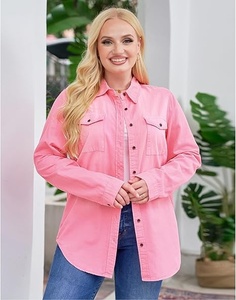 Camisa de algodón rosa para mujer, con botones, manga tres cuartos, color sólido, cuello vuelto, con bolsillos, corte regular, top de verano - Product Image 2