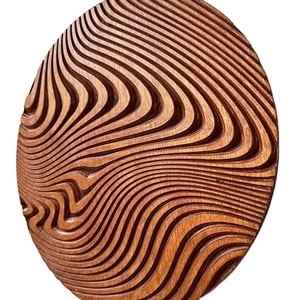 Wavy circle wooden wall art 3d carved round wood sculpture handmade ripple pattern wooden wall decor wholesale price - Product Image 1