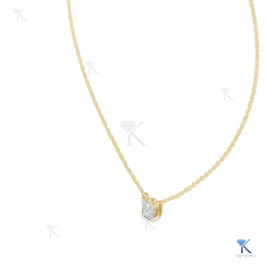 1.00 CT Princess Lab Grown Diamond Solitaire Station Necklace 14K 18K <b>Solid</b> <b>Gold</b> Flat Back <b>Pendant</b> Fine Women Jewelry Supplier - Product Image 4