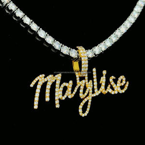 Collar con Nombre Personalizado de Hip Hop, Letras Iniciales Cursivas con Diamantes de Imitación, Collares con Colgante, Joyería para Parejas, Plata de Ley - Product Image 3