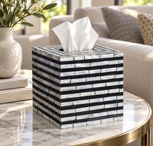 Luxury Mother of Pearl Tissue Holder Black Tabletop Napkin <b>Dispenser</b> White Inlay Home Decor Elegant Gifts for Dining Room Office - Product Image 1