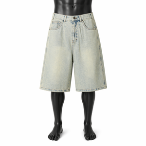 Pantalones Cortos de Mezclilla Holgados para Hombre, Estilo Vintage Lavado, Corte Holgado, Largura hasta la Rodilla, Estilo Urbano, Venta al por Mayor OEM - Product Image 1