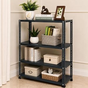 Étagère de rangement métallique à quatre niveaux, style industriel, réglable en hauteur, bleue, sur pied, pour l'organisation des articles divers dans le salon - Product Image 3