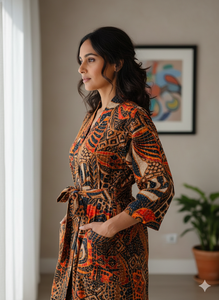 Kimono Nuevo con Estampado Kantha, Mangas Largas, Transpirable, Suave, Diseño Reversible con Cinturón, Ropa de Dormir para Mujer - Product Image 2