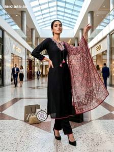 Kurti de viscosa de buena calidad, nueva variedad, con bordados, conjunto con pantalón y dupatta, proveedor de la India a precio mayorista. - Product Image 3