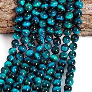 Perles en œil de tigre bleu naturel en gros | Collier de pierres précieuses rondes en œil de tigre bleu sarcelle de 4 mm, 6 mm, 8 mm, 10 mm, 12 mm, 14 mm, 16 mm, 18 mm - Product Image 1